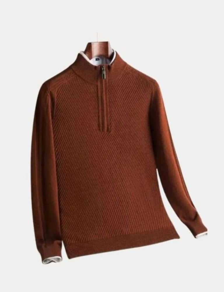 Stripe Quarter Zip Wool Sweater - Vailor & Veil