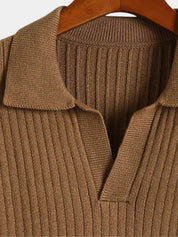 V-Neck Polo Sweater Ribbed - Vailor & Veil