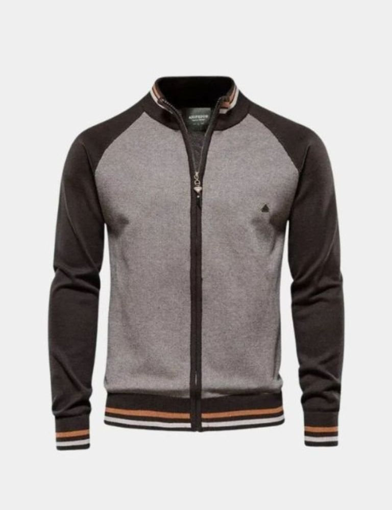 Zipper Color Block Standing Collar Cardigan Sweater - Vailor & Veil